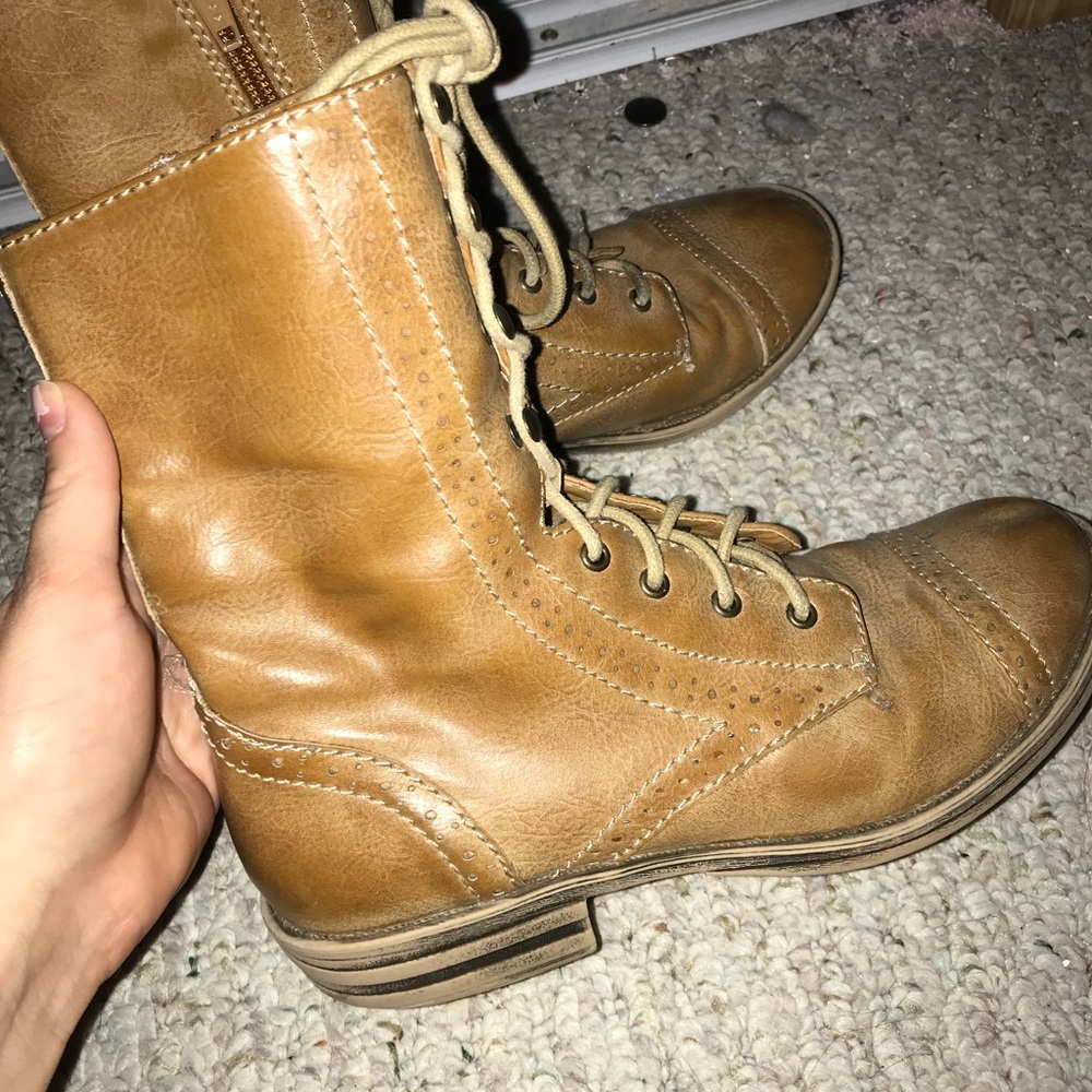 Tan leather combat boots